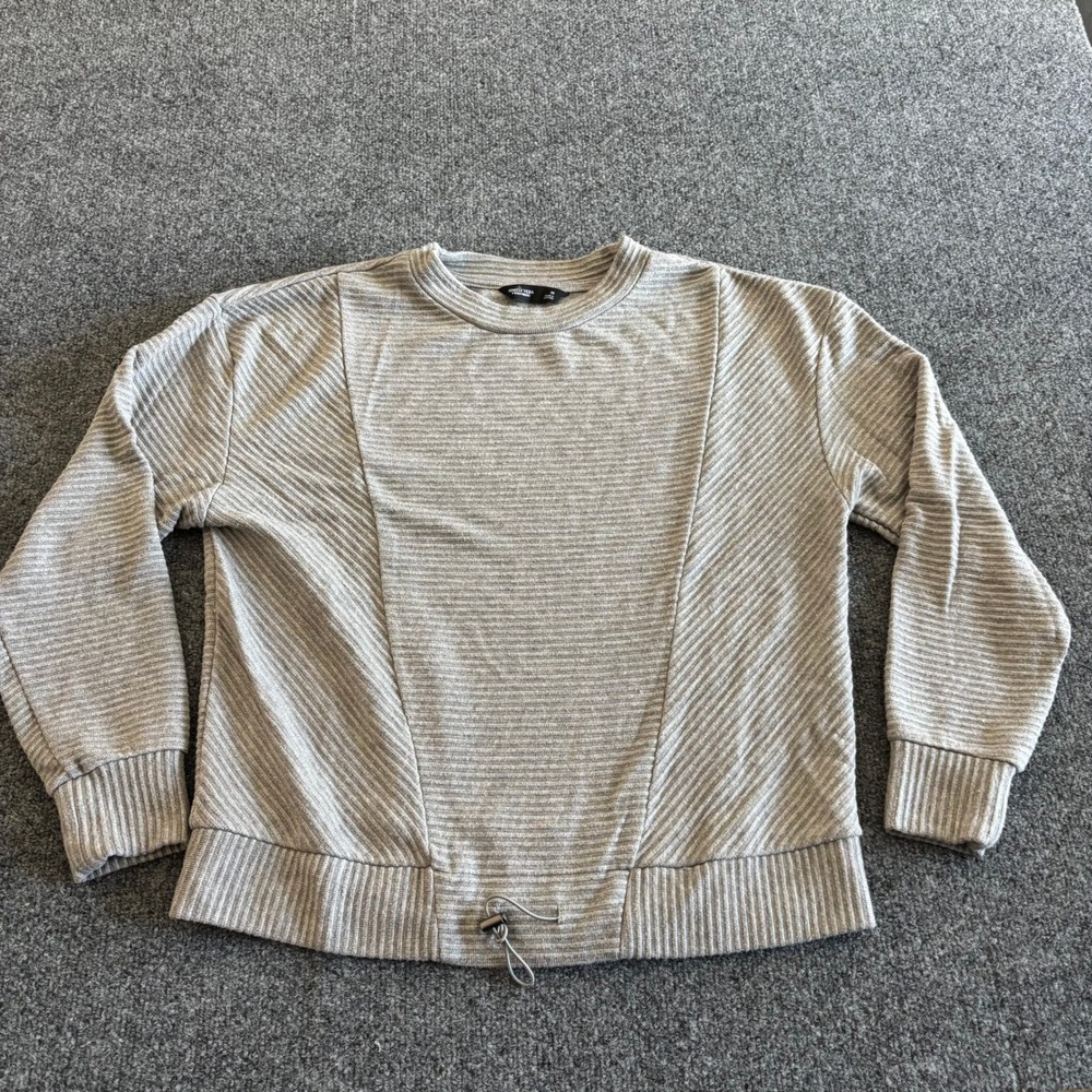 Simply Vera Vera Wang Gray Ribbed Long Sleeve Pullover Top Medium Drawstring Hem